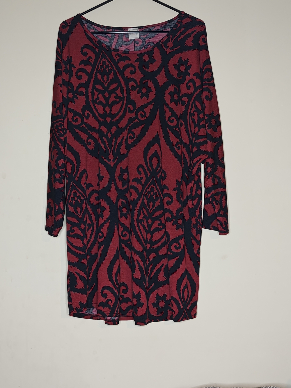 Hershe Red and Black Printed Long Sleeve Women’s Mini Dress 3XL